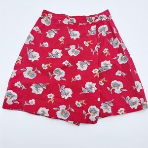 Vintage Liz Wear Red Floral Wrap Style Skort Size 8 90s Summer Wear